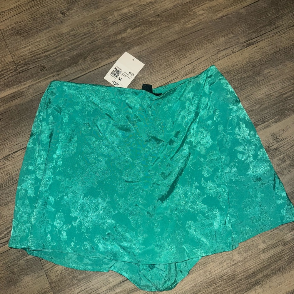 Forever 21 Turquoise Floral Jacquard Mini Skort